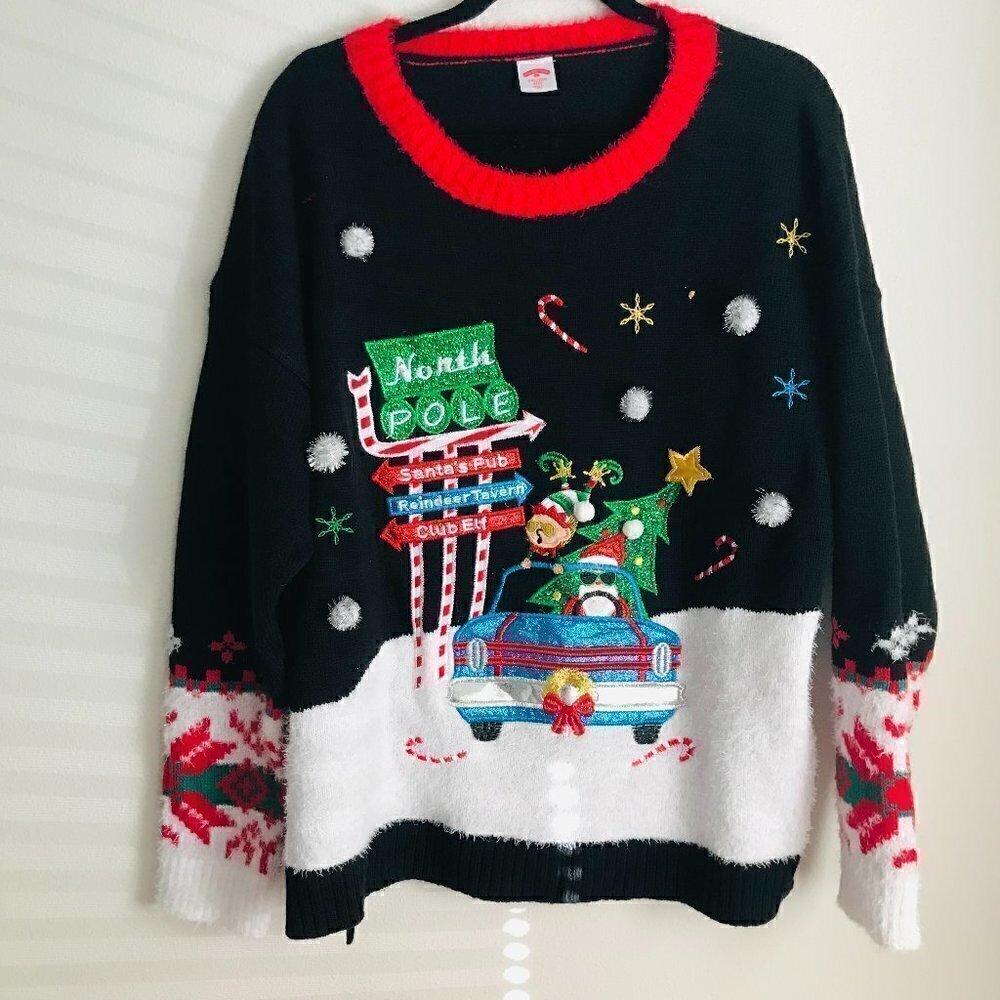 Holiday Time North Pole Black Christmas Sweater Size 2X